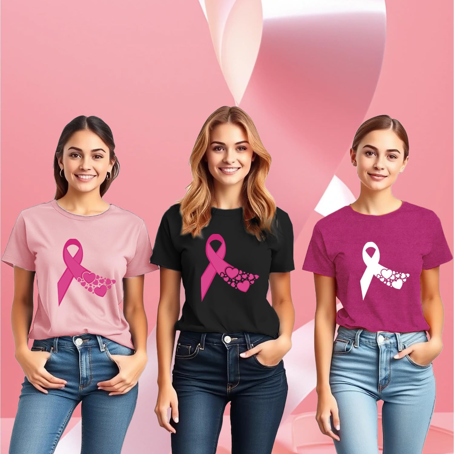 Breast Cancer Shirts for Women Breast Cancer Awareness T-Shirts Heart Pink Ribbon Tee Tops - Image 4