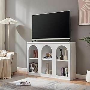 [en.casa] Aparador Trorhun Estantería de Pie de 2 Niveles con 6 Compartimentos Mueble Auxiliar para Salón Comedor Dormitorio con Diseño Arqueado Aglomerado MDF 120 x 30 x 80 cm - Blanco