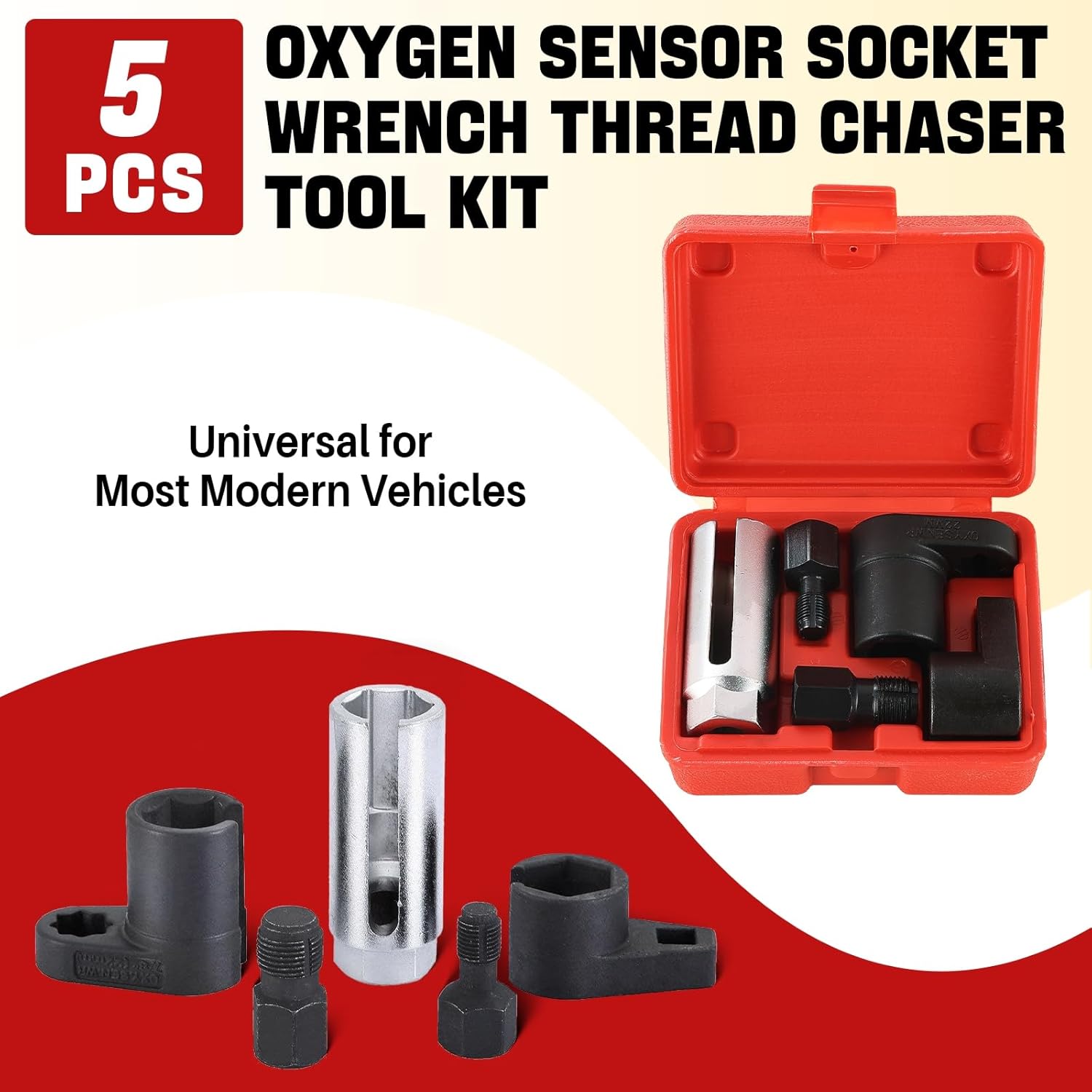 DASBET 5PCS O2 Oxygen Sensor Socket | Automotive O2 Sensor Socket Offset Wrench Remover Tool and Thread Chaser Set for Removing and Installing Oxygen Sensors Hex Vacuum Switches thumbnail
