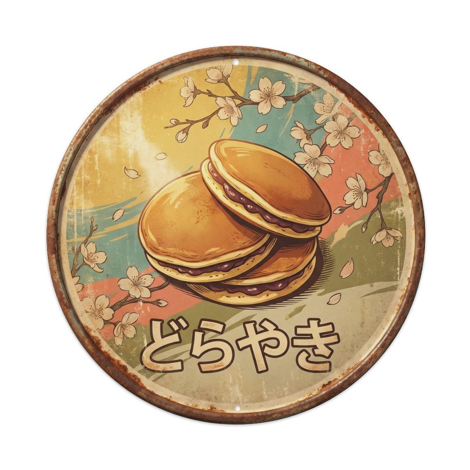 Cxhjca 8X8inch(20X20cm) Dorayaki Japanese Retro Cafe Tourism Style Wagashi Metal Tin Sign