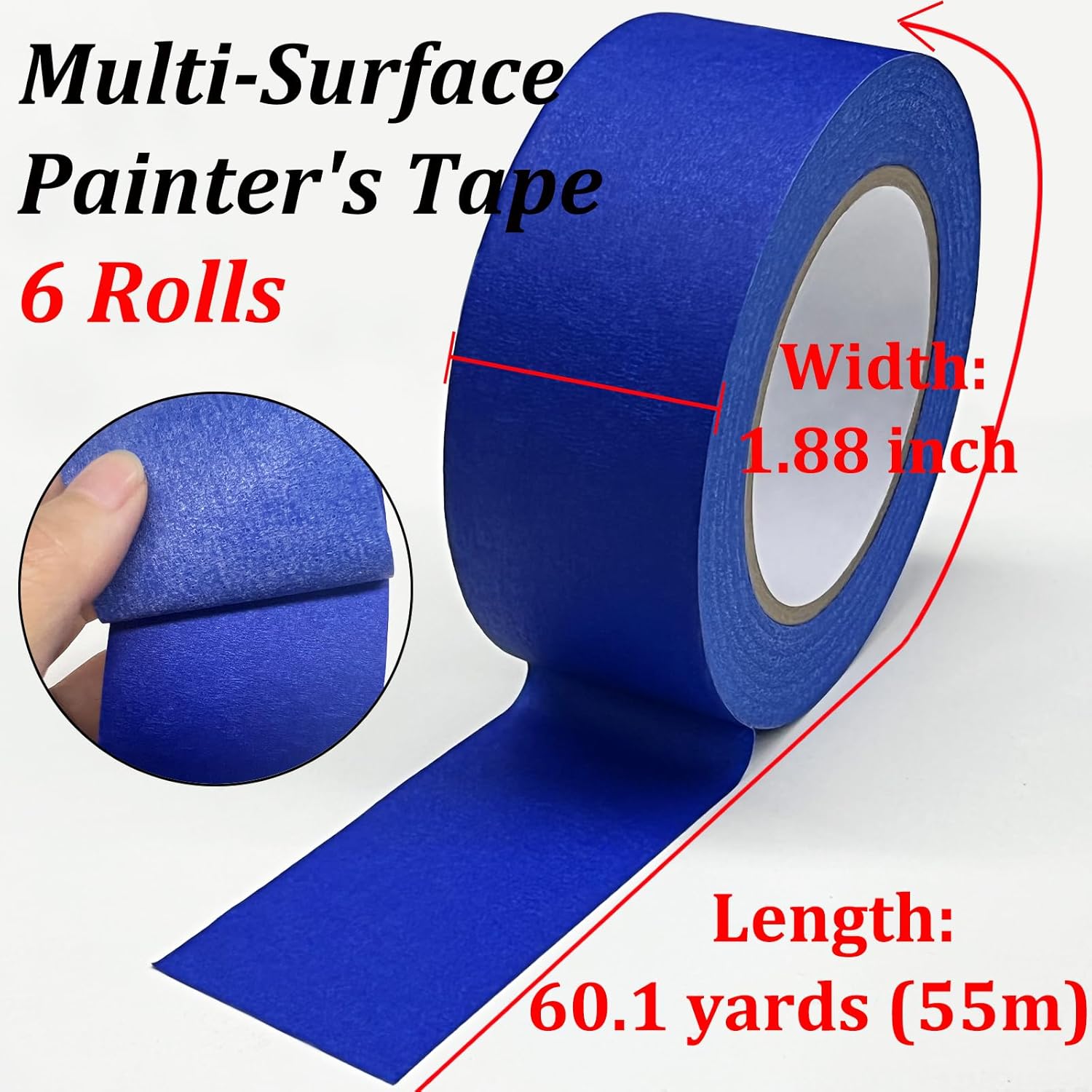 6 Rolls Painters Tape, Blue Tape, 1.88inch x 60.1yds, Premium Blue Painter's Tape Masking Tape, Multi-Surface Painting Tape for Indoor&Outdoor Use, DIY Crafts Arts, Labeling, Decorations, Easy Removal