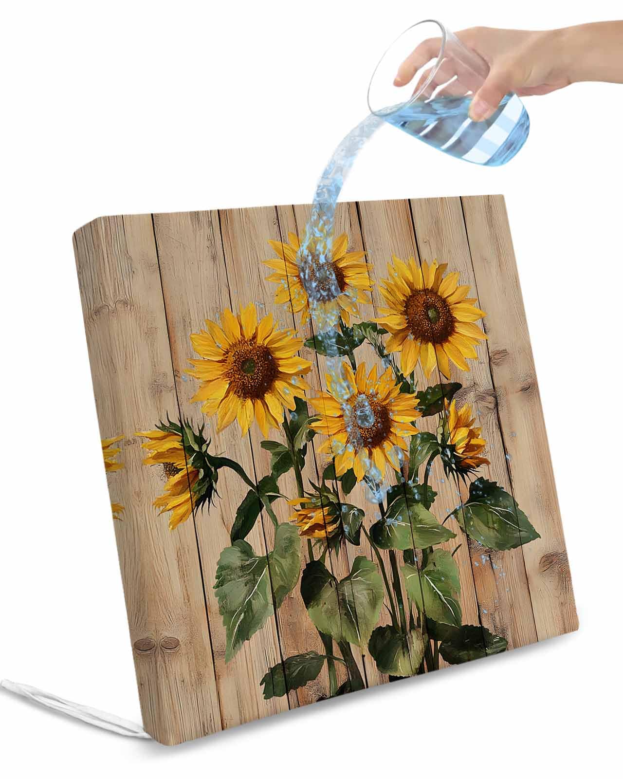 Hokiten Farmhouse Sunflowers Outdoor Cushion Chair Cover Set of 4 - Waterproof Couch Seat Covers, Vintage Botanical Floral Wooden Patio Furniture Protector Cushions Slipcovers for Sofa/RV, 20