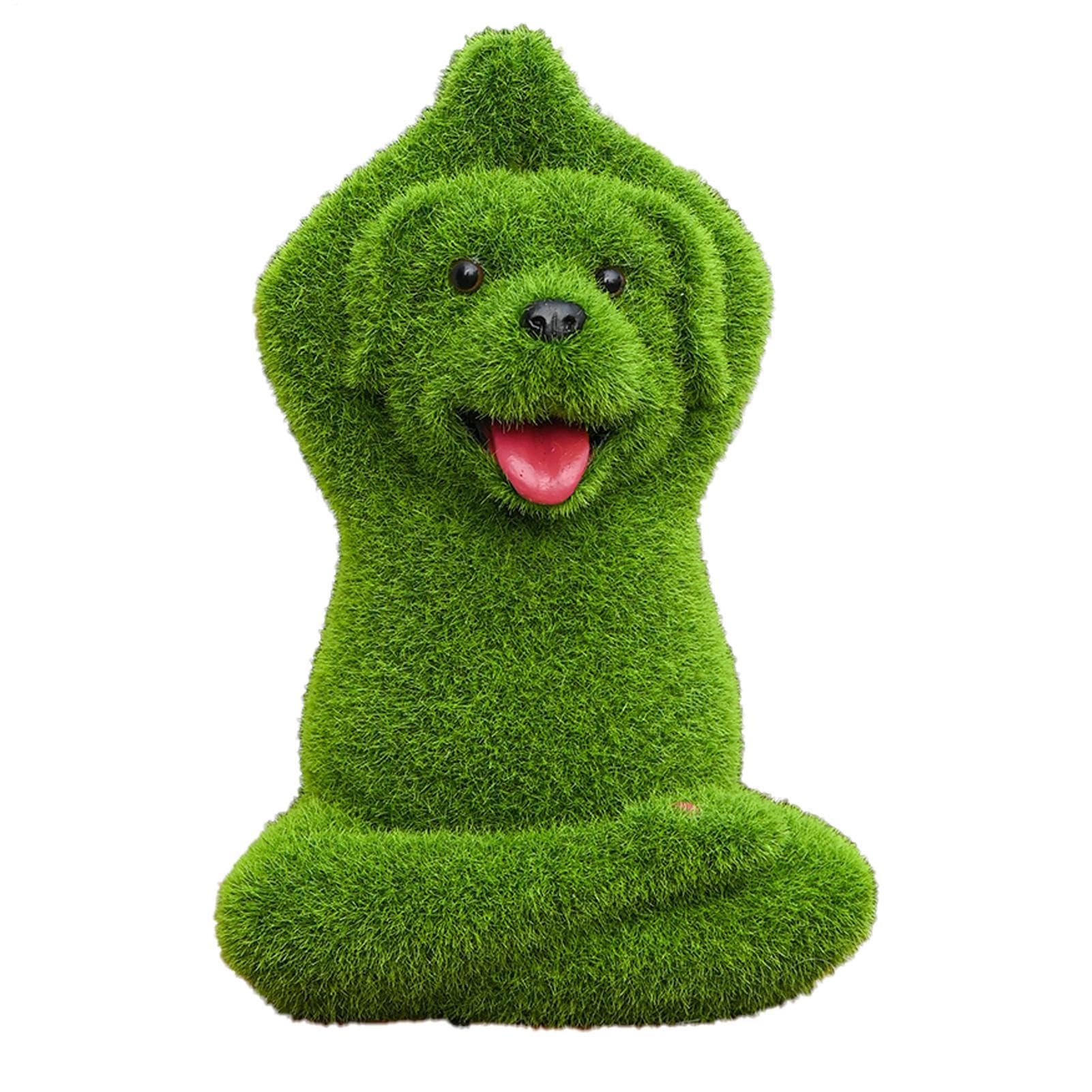Statue de chien en résine floquée verte pour la décoration extérieure de jardin et de cour