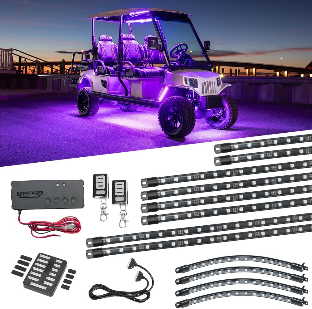 LEDGlow 12pc Million Color LED 12V-72V Electric 6-Seater Golf Cart Underglow Kit Canopy & Wheel Well Lights - Fits EZGO, Yamaha, Club Car, ICON, Evolution, Tomberlin, Star EV - Flex Voltage Reducer