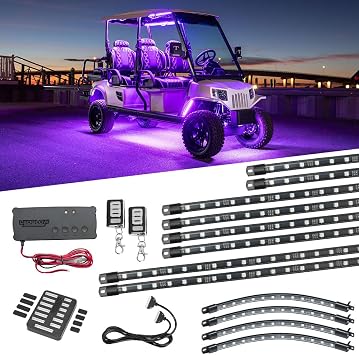 LEDGlow 12pc Million Color LED 12V-72V Electric 6-Seater Golf Cart Underglow Kit Canopy & Wheel Well Lights - Fits EZGO, Yamaha, Club Car, ICON, Evolution, Tomberlin, Star EV - Flex Voltage Reducer