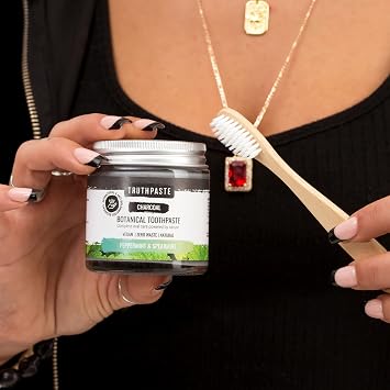 TRUTHPASTE Charcoal whitening natural zero waste toothpaste (Peppermint & Spearmint 100ml) Eco friendly & plastic free with Coconut & Aloe Vera. Fluoride Free, SLS free. Suitable for sensitive teeth