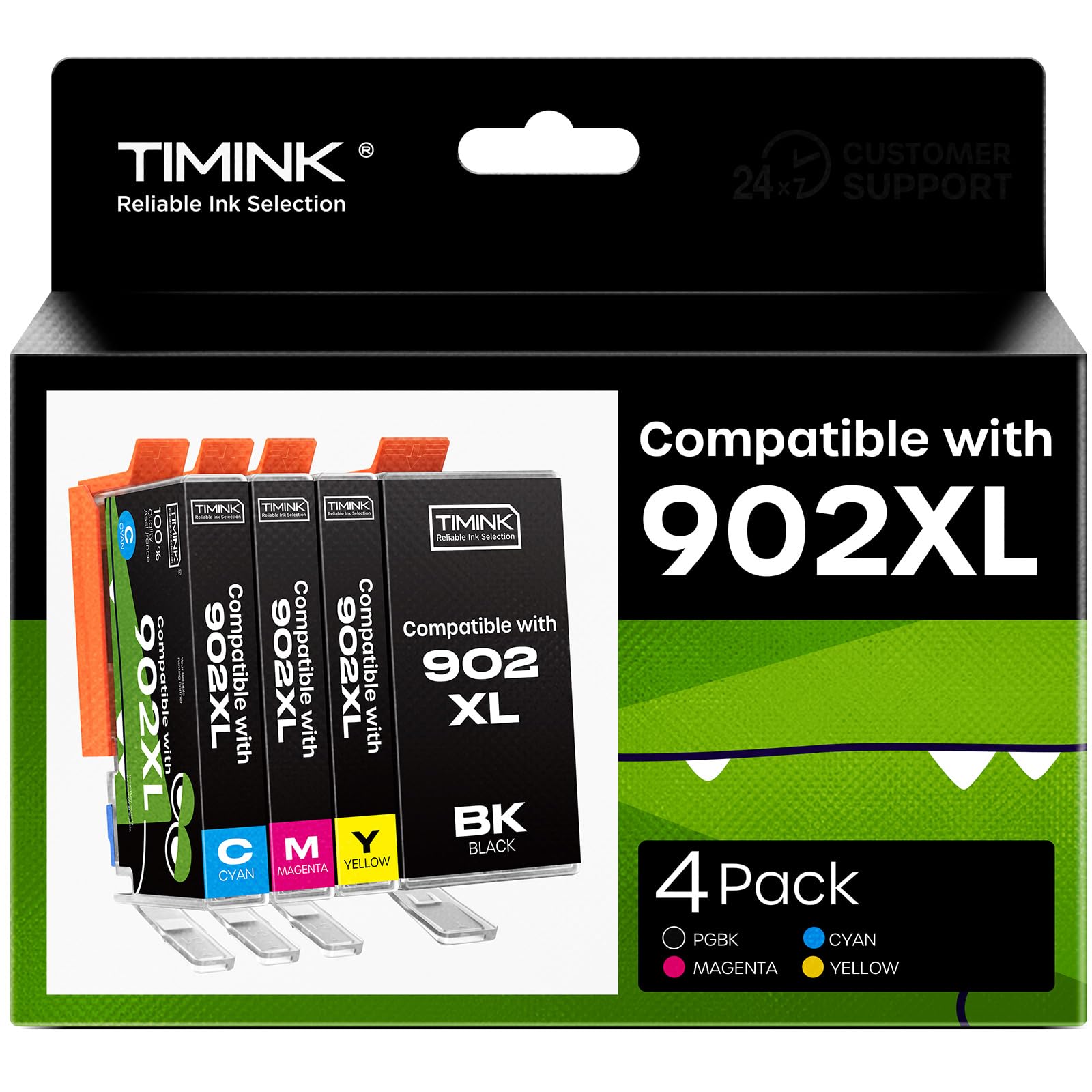 Timink Compatible with 902XL Compatible Ink Cartridge Replacement for 902 XL-4 Pack (Black, Cyan, Magenta, Yellow) Works with Officejet Pro 6968 6978 6975 Officejet 6954 6958 6962 Printers