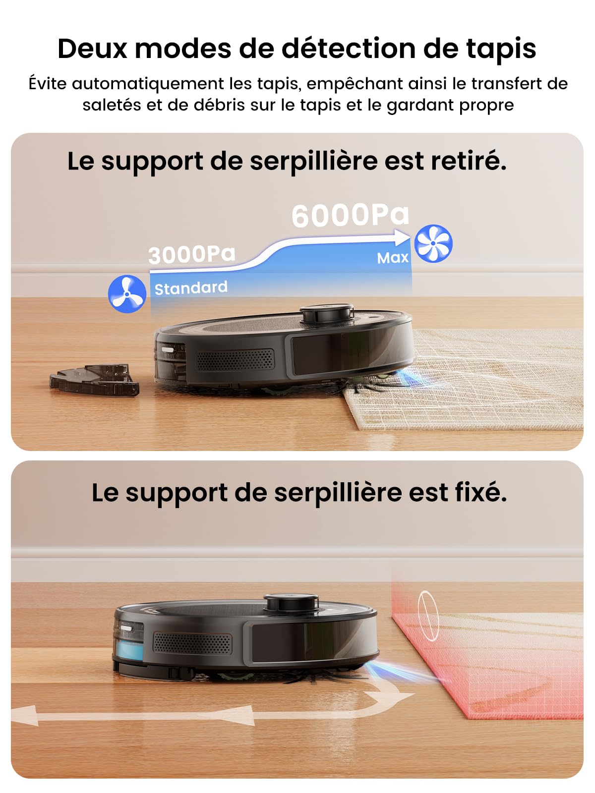 Lefant M2 Pro Robot Aspirateur Laveur 6000Pa avec Station Vidage Automatique Poussière,Navigation Laser avec Cartographie,Nettoyage Personnalisé, Évitement d'obstacles PSD, Idéal pour Poils d'animaux