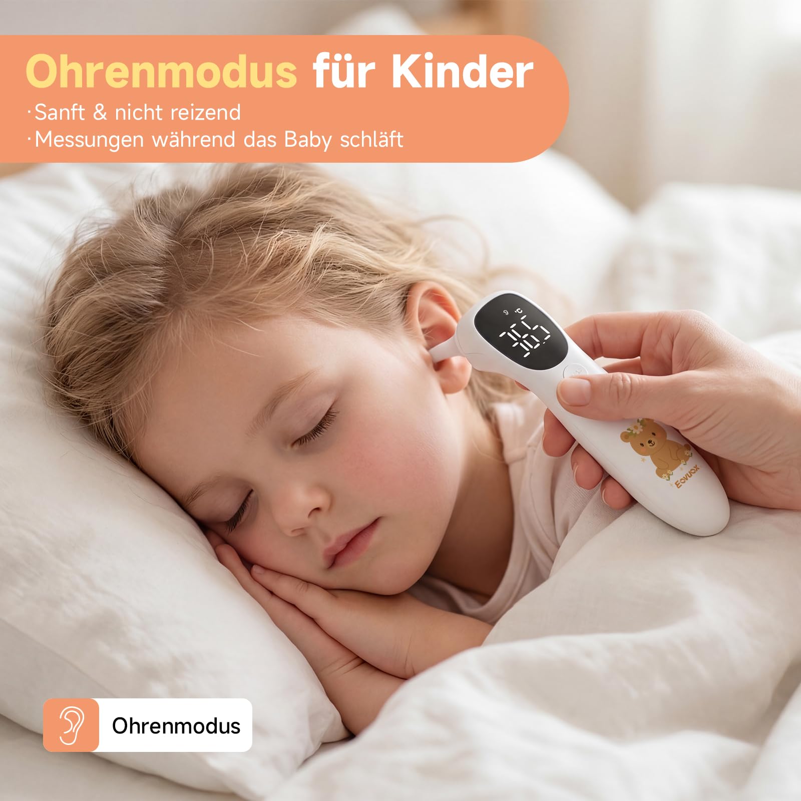 Einzigartiges handgezeichnetes Muster | Digitales berührungsloses Ohrthermometer - geeignet für Erwachsene und Babys, mit Memory-Funktion (Bärchen)