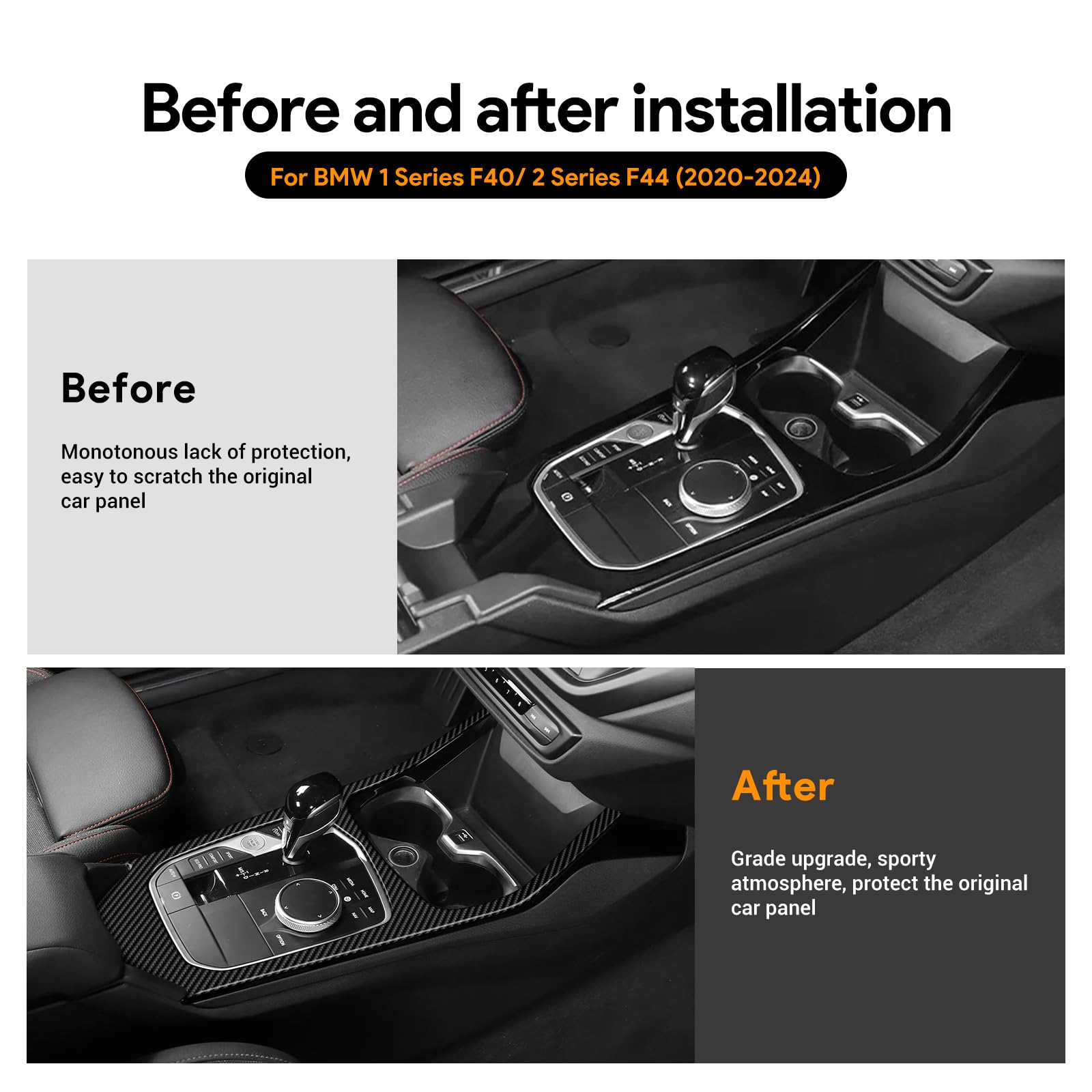 KUNGKIC Per BMW Serie 1 Serie 2 F40 F44 2020 2021 2022 2023 2024 Accessori in fibra di carbonio per cruscotto auto, telaio del cambio, pannello di trasmissione, decorazione per interni (Nero)