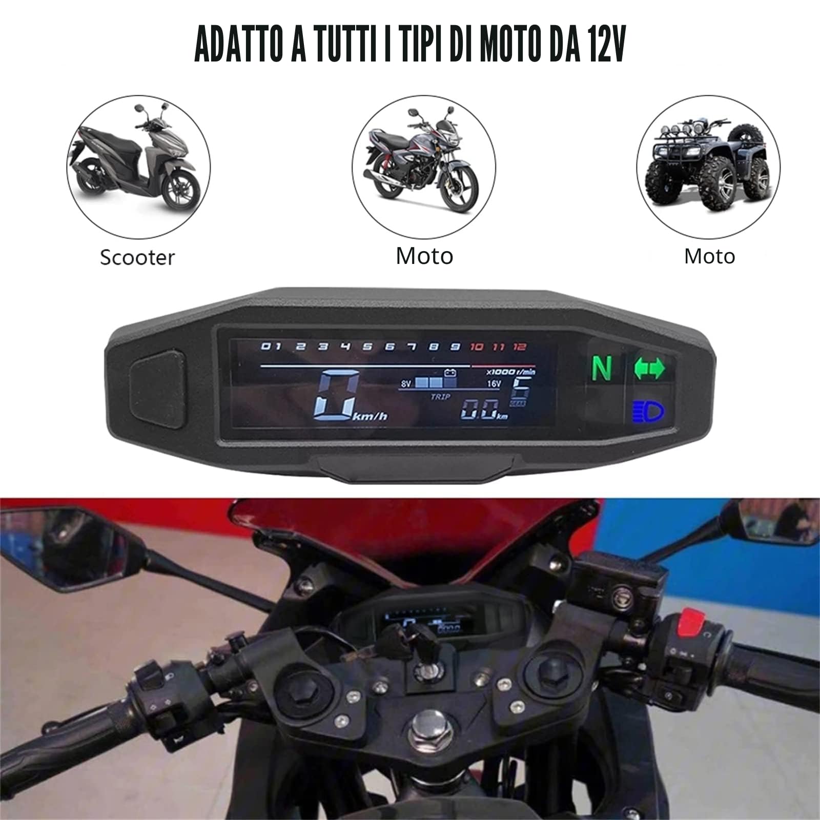 KAOLALI Tachimetro Digitale Universale Moto Tachimetro Digitale con Display LCD Carburatore Contatore Chilometri con Sensore