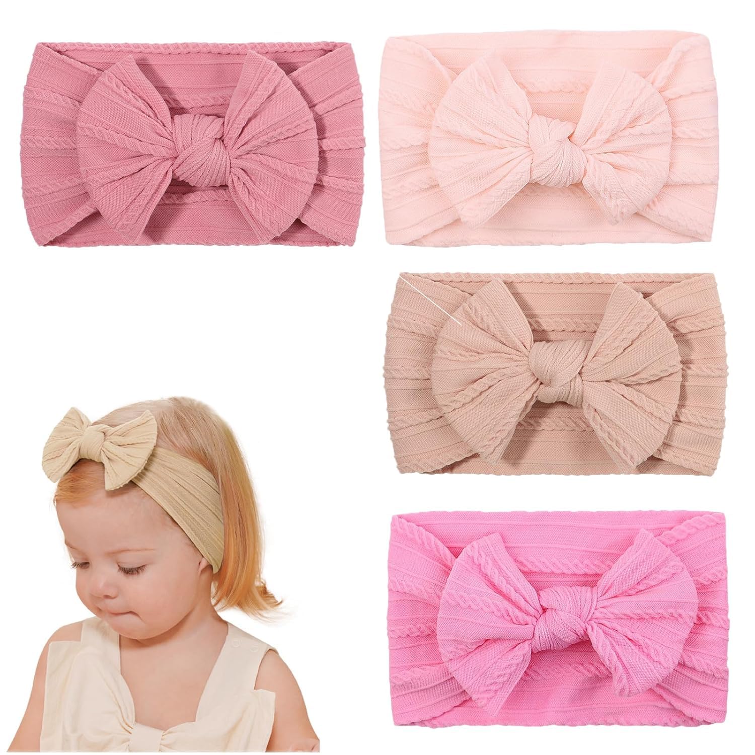 Baby Hair Bands 0-6 Months, 4 Pack Jacquard Headbands for Baby Girls, Soft Cotton Hair Accessories for Newborn Infants, Adjustable Design for Comfortable Wear, Perfect for Daily Use and Special Occasions-image-48