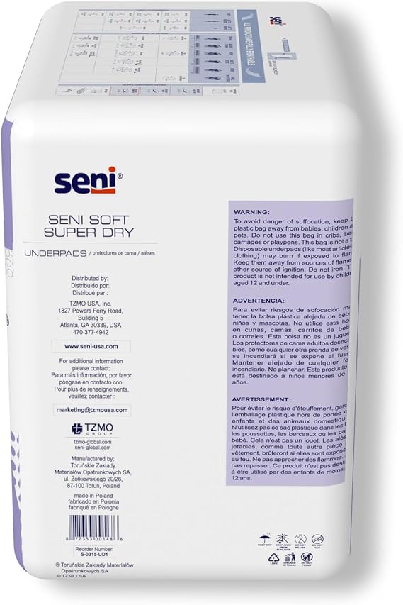 Seni Soft Super Dry Fully Breathable Underpads, 60 PCS