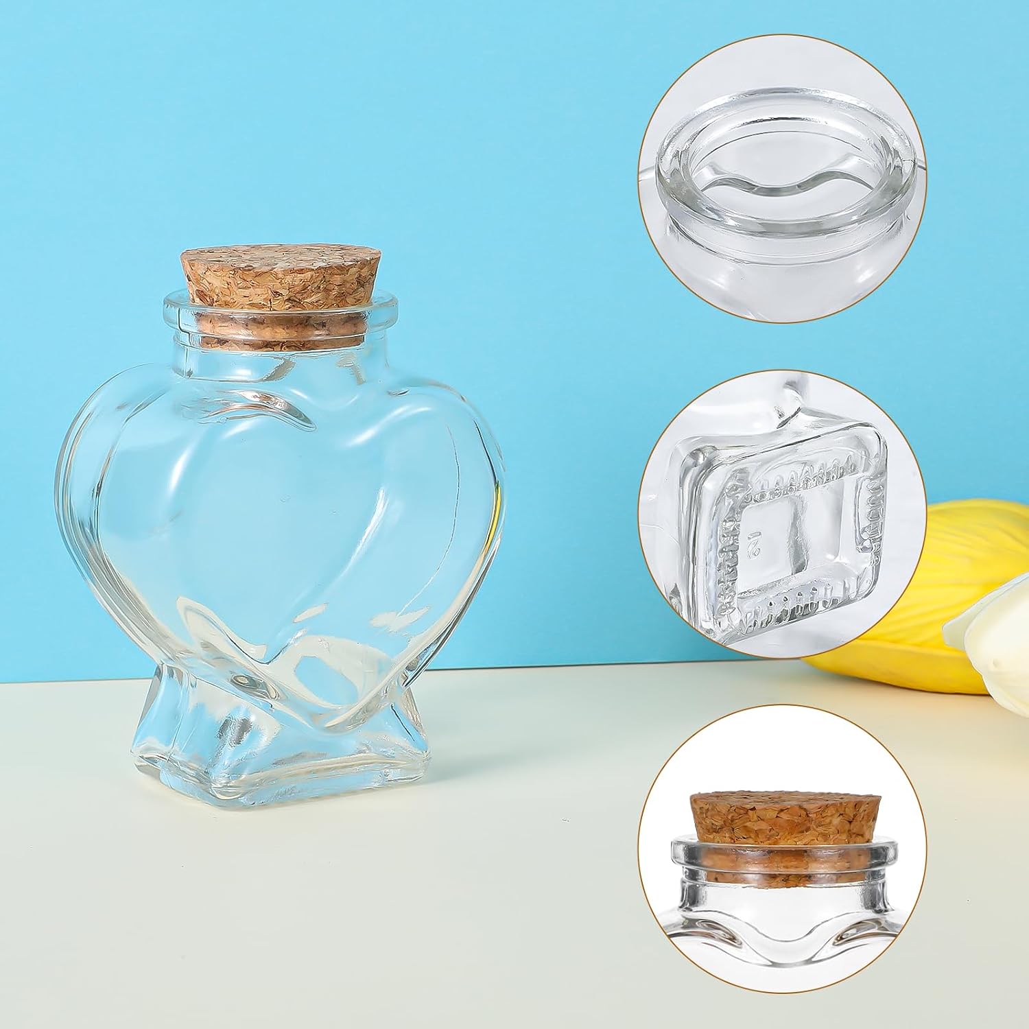 ElevateTech Mini Glass Bottles with Cork Stoppers, 2 Pcs Heart-Shaped Decorative Jars Star Shaped Small Decorative Glass Bottles with Cork Lid for DIY Art Crafts Decoration Party Supplies Favor Bottle