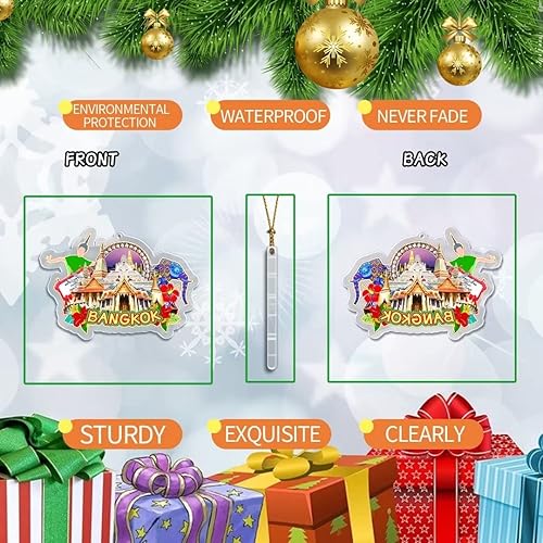 Miniatura 2 de Bangkok - Adorno de Navidad de Tailandia, acrílico transparente, decoración de árbol de doble cara, colgante de recuerdo de viaje, colección