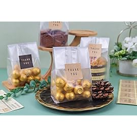 LOKQING Cellophane Treat Bags Cookie bags for Packaging Clear Gift Bag with Stickers for Cookies,Candy,Chocolates(Fog,9x3.3inch)