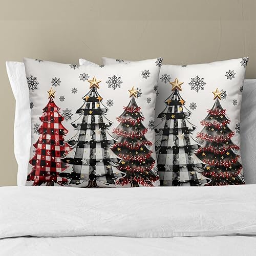 Miniatura 10 de Juego de 2 fundas de almohada con diseño de acuarela para árbol de Navidad, 18 x 18 pulgadas, color rojo y verde, fundas de cojín decorativas para