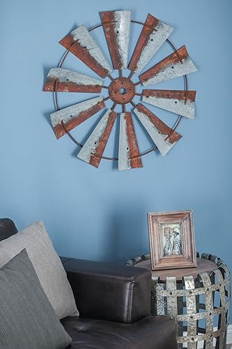 Miniatura 5 de Deco 79 Molino de viento de metal, decoración del hogar, arte de pared 30 x 2 x 30 pulgadas, marrón