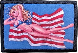 Blonde Girl American Flag Morale Patch Tactical Army Military Sexy Removable Hook and Loop for Molle Gear, Operator Hat, Rucksack, Pack Bag, Backpack, Made in The USA