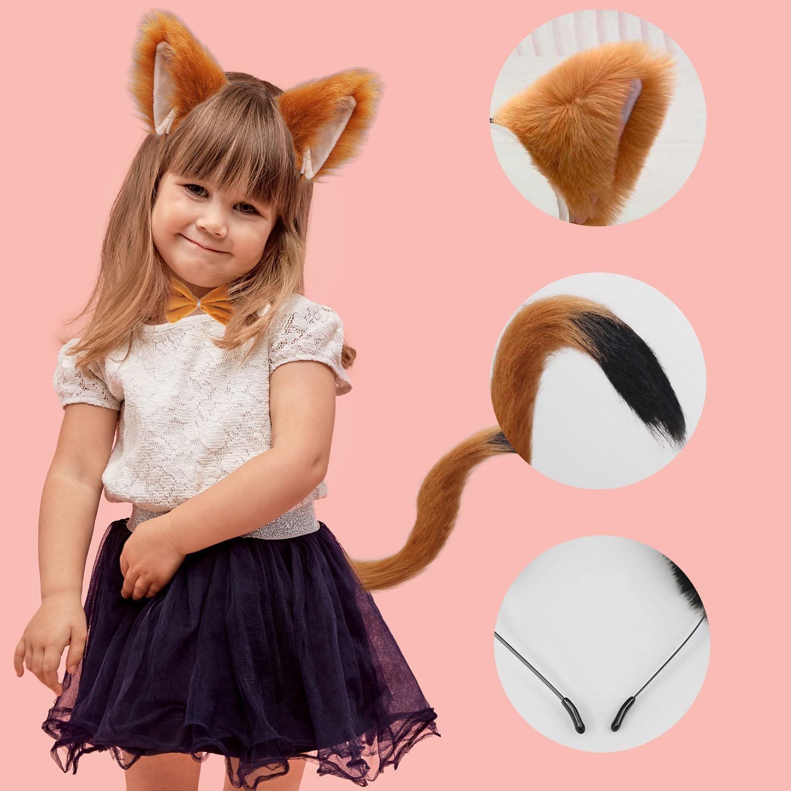FUIPVGI 3 Pieces Fox Costume Included Faux Fox Ears Headband Fox Tail fox tie Set for Adults Kids Dress Up Fox Cosplay Halloween Costume Stage Show. (brown) - Image 3