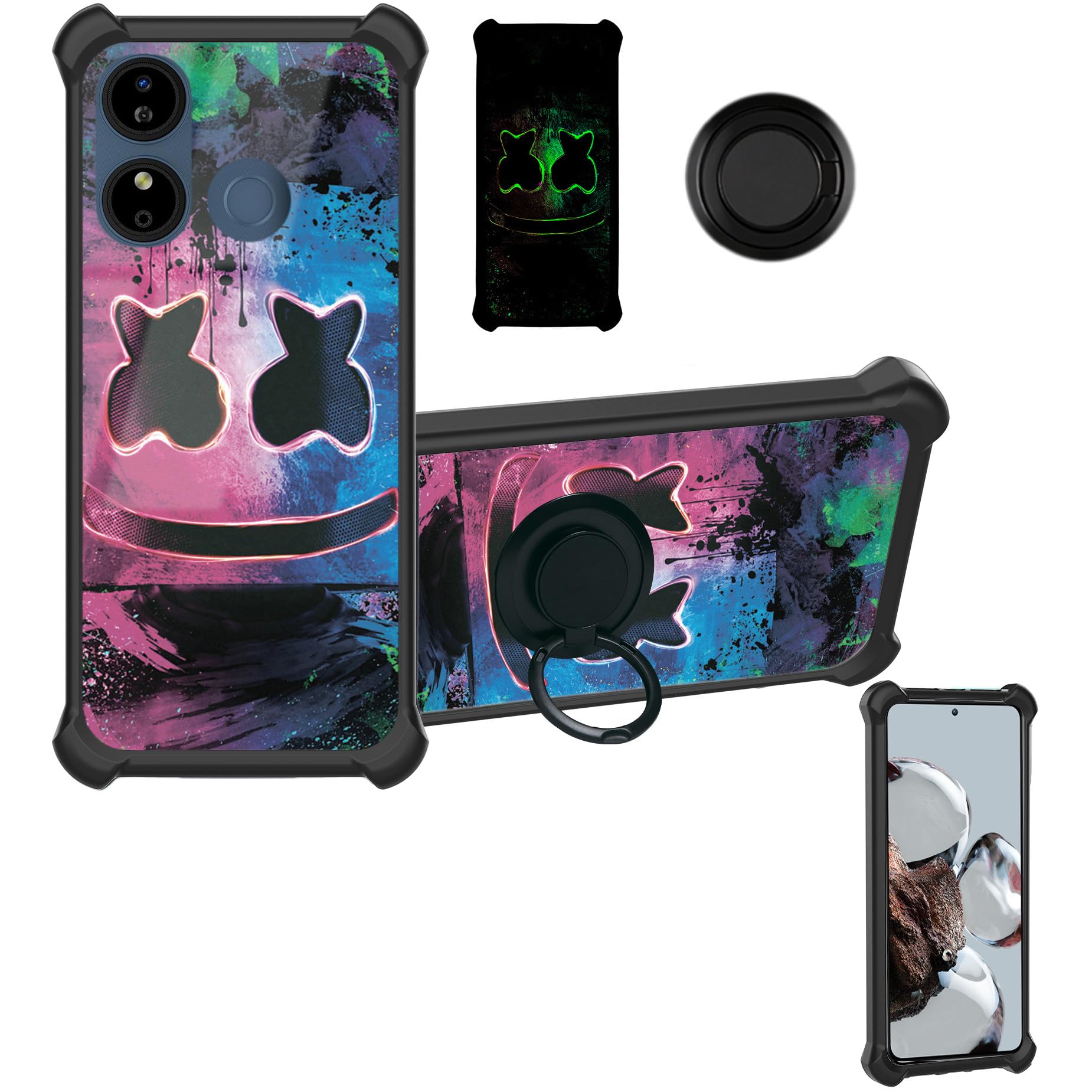 Case Compatible for Blu G44 Phone Case Cover [Hard PC + Soft Silicone][Ring Support] [Luminous Effect] YGH-BQ