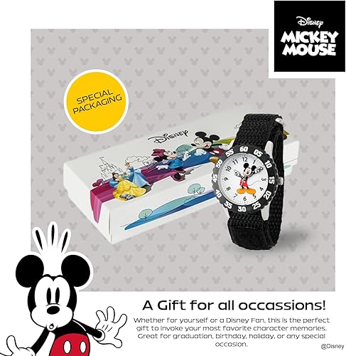 Miniatura 6 de Disney Mickey Mouse Reloj para niños con bisel de acero inoxidable, profesor de tiempo analógico, correa de nylon