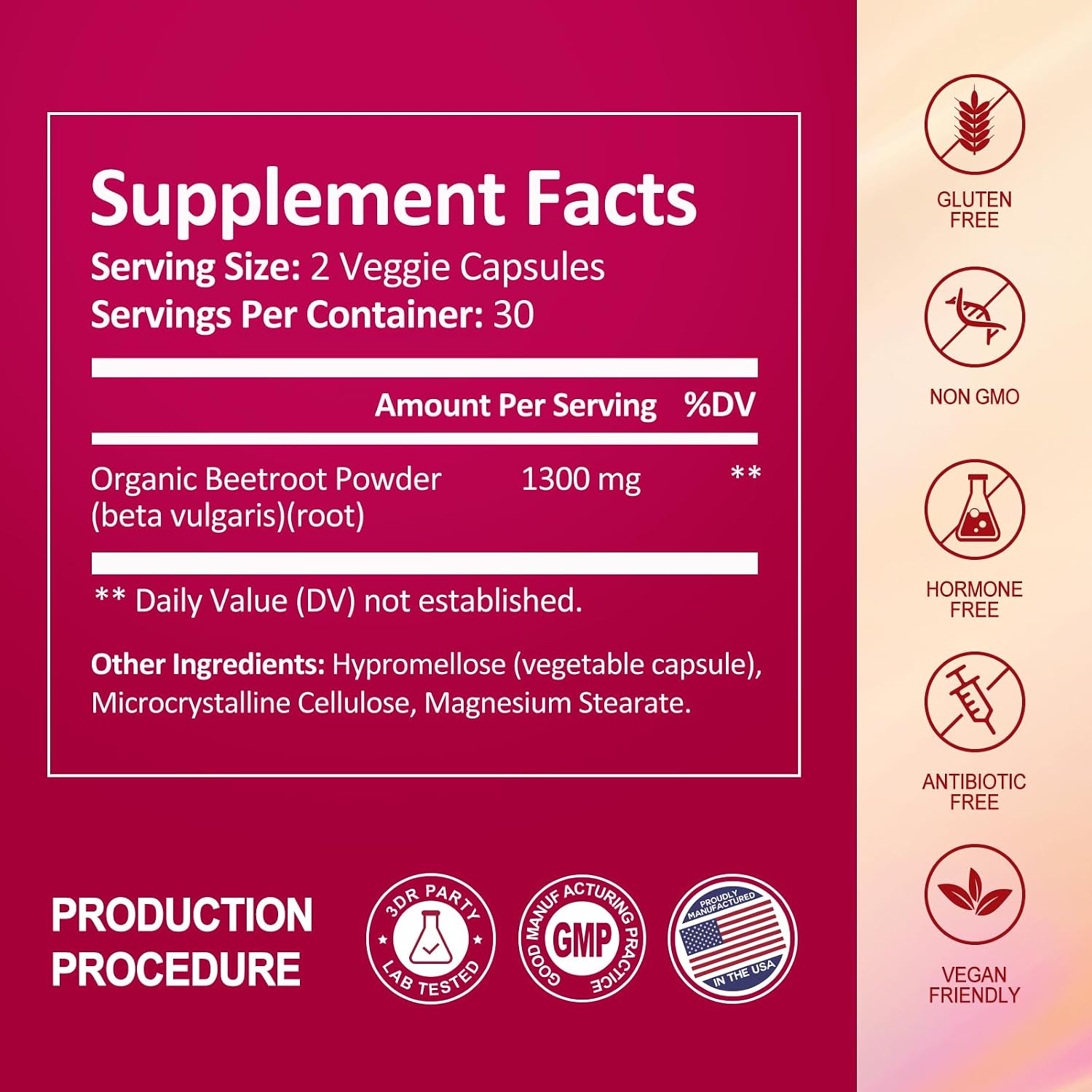 Rasav Beet Root Capsules - 1300mg Beet Root Powder Helps Support Nitric Oxide Production, Blood Flow, Blood Circulation & Energy, Non-GMO, Beet Supplement - 60 Capsules, 30-Day Supply