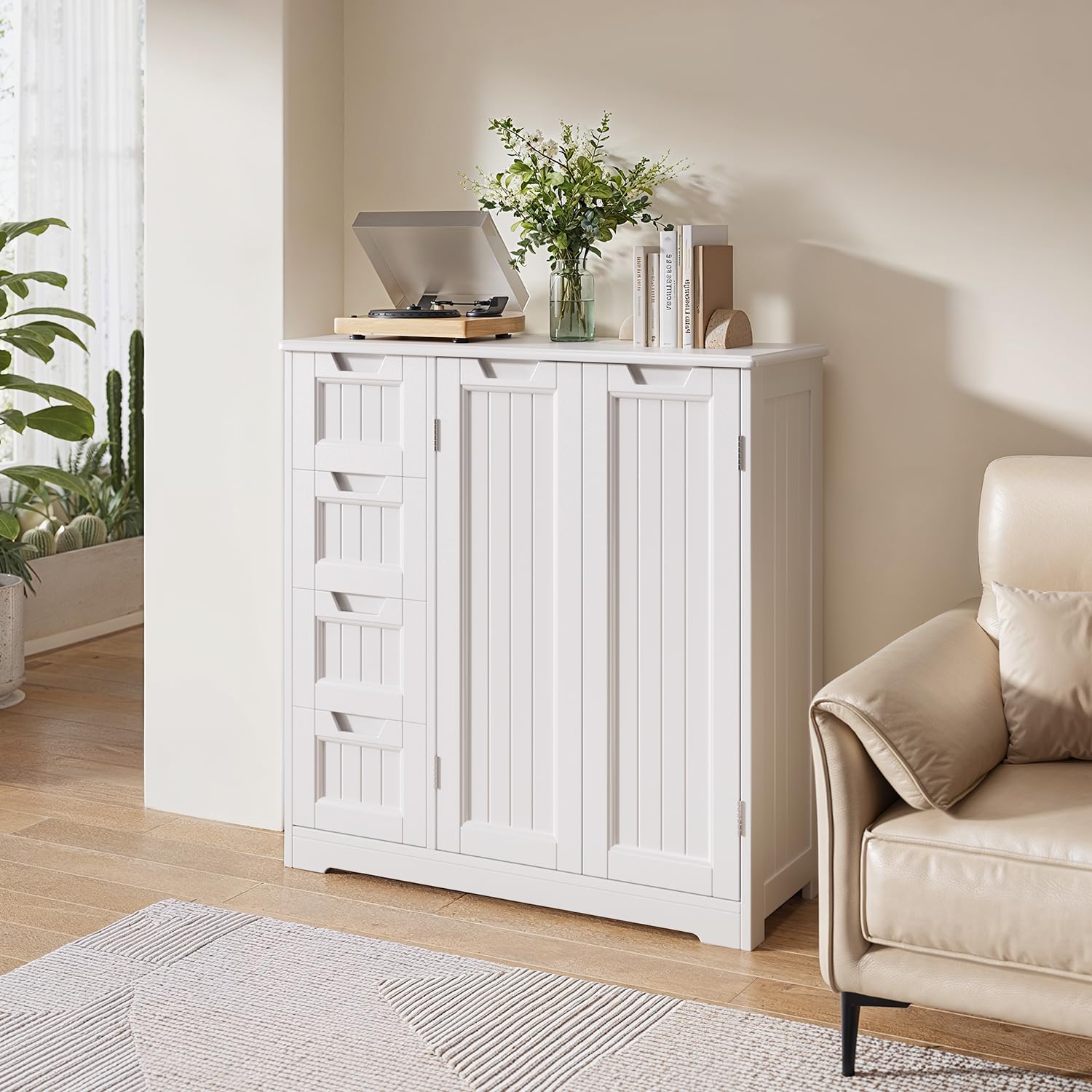 Xbro Meuble Salle de Bain Armoire de Baño, avec 4 Tiroirs et 2 Portes,Meuble pour Salle de Bain Salon Cuisine,avec Étagère Réglable,81 x 30 x 83 cm,Blanc
