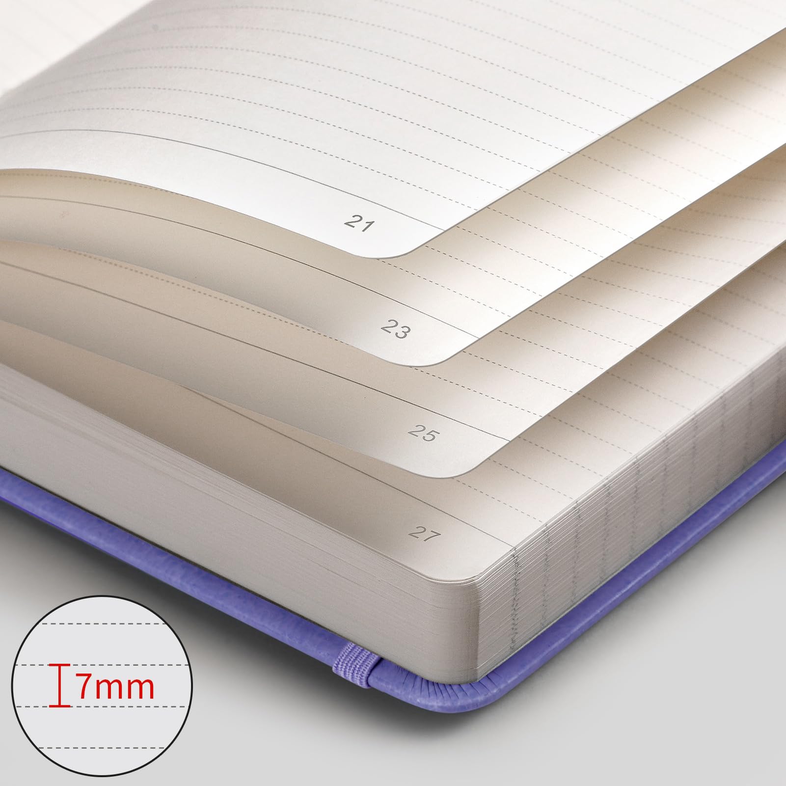 AHGXG Quaderno a righe, 320 pagine numerate, A5 (14 x 21 cm) | Taccuino a righe spesse per prendere appunti, carta da 100 g/m², copertina rigida in pelle, per donne e uomini (viola)