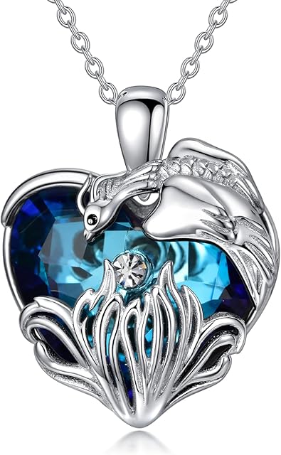VONALA Phoenix Necklace Sterling Silver Blue Crystal Phoenix Necklace for Women Firebird Pendant Phoenix Jewelry Gift for Women Girls Lover Birthday