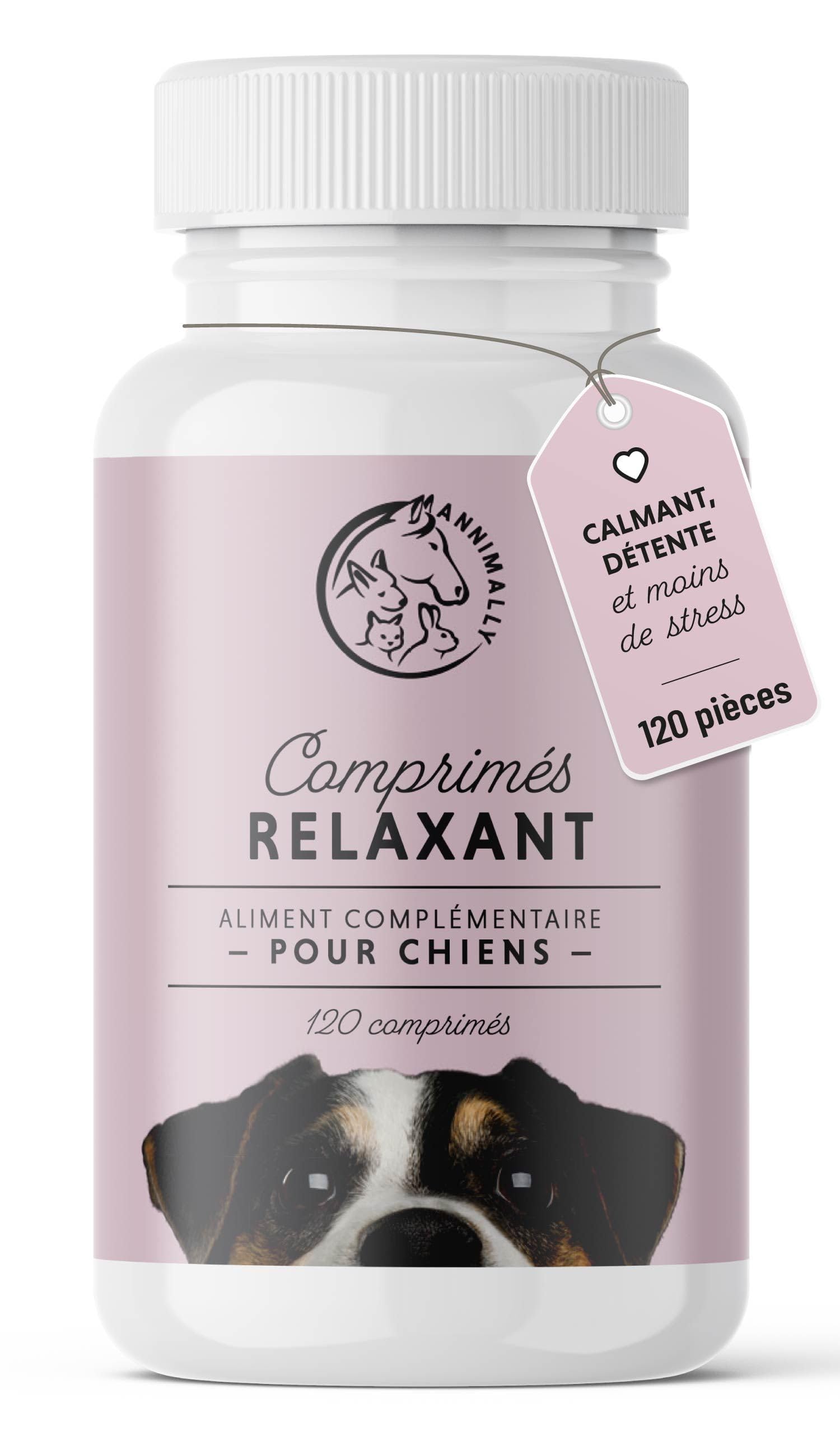 Anti Stress Chien Chiens - Comprimés de Bien-Etre calmant pour Chien avec valériane, millepertuis, L-tryptophane - 120 comprimés pour l'Anxiété & pour Le Voyage - complement Alimentaire Chien
