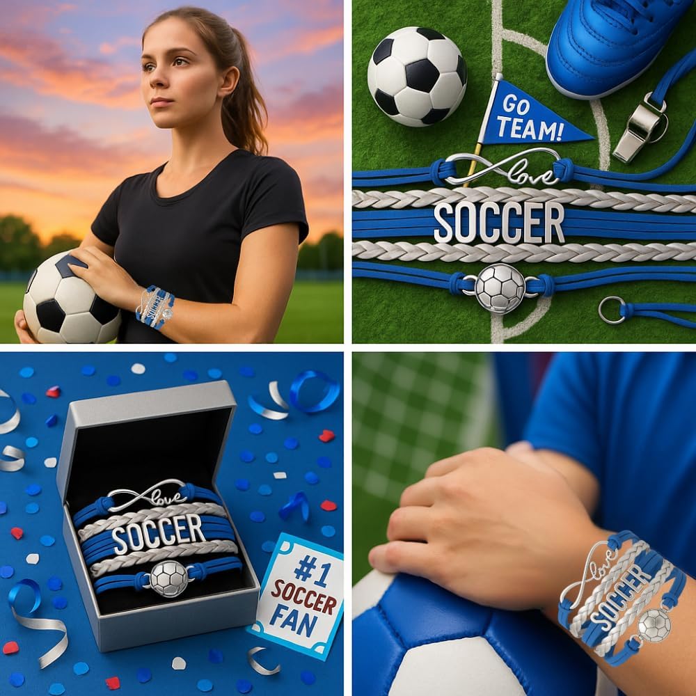 Soccer Charm Bracelet (Blue and Silver) – Adjustable Infinity Love Bracelet with Soccer Ball Charm – Sports Jewelry Gift for Soccer Players, Teams, Coaches, or Fans - Image 6