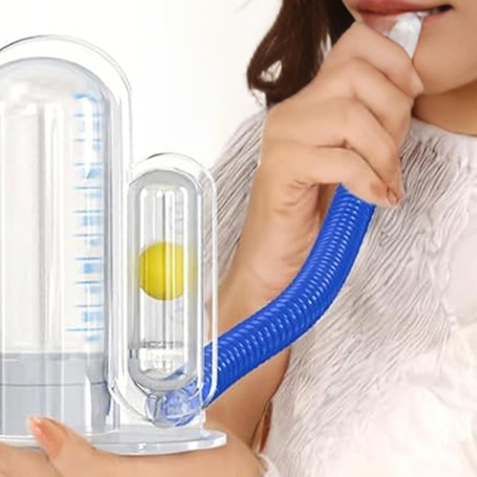 Appareil d'exercice pulmonaire pour personnes âgées - Spiromètre incitatif - Mesure du volume de 5000 ml avec indicateur de débit - Respiration profonde - Pour étudiants et enfants - Blanc