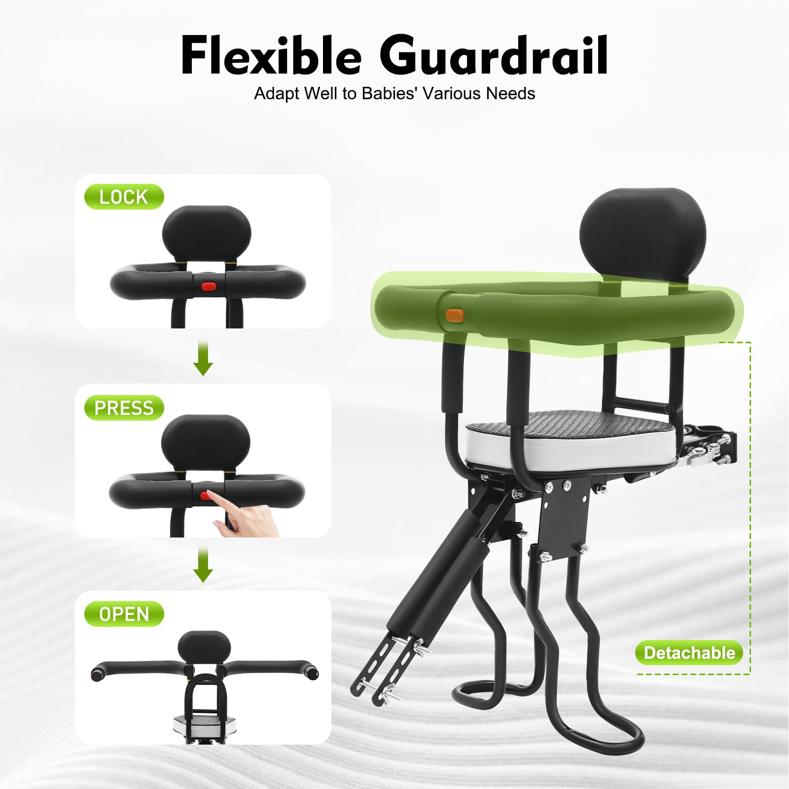Siège de vélo pour enfant avant, siège enfant avant – Fixation en deux points pour la stabilité, réglable et amovible, grande capacité de charge jusqu'à 80 kg, pour les enfants de 1 à 5 ans