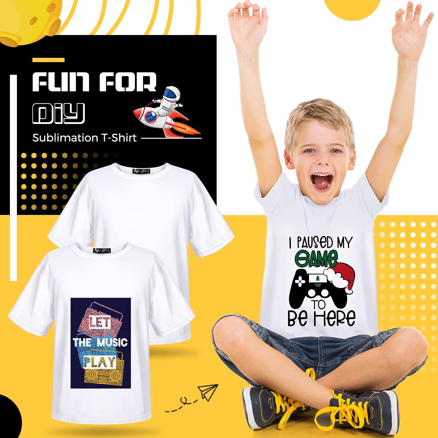 5 Pack Youth Sublimation Blank T Shirt White Polyester Crew Neck Short Sleeve Sublimation T Shirt - Image 6