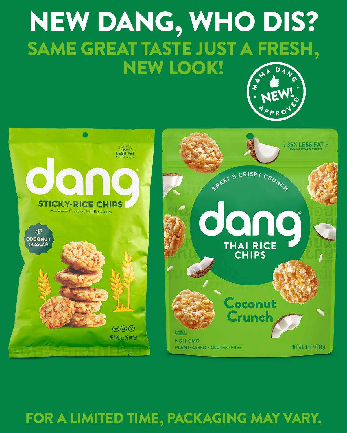 DANG Sticky Rice Chips | Coconut Crunch | 4 Pack | Vegan, Gluten Free, Non Gmo Rice Crisps, Healthy Snacks Made With Whole Foods | 3.5 Oz Bags