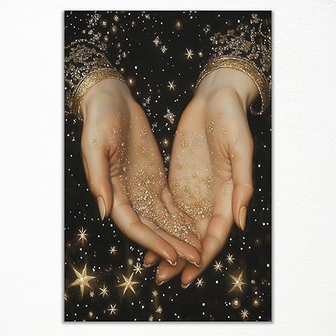 Moody Celestial Wall Art, We Are All Stardust Dark Romantic Aesthetic Poster, Gothic Witchy Print Picture, Stardust In Hands Surreal Aesthetics Painting for Bedroom Living Room 12x16in Unframed