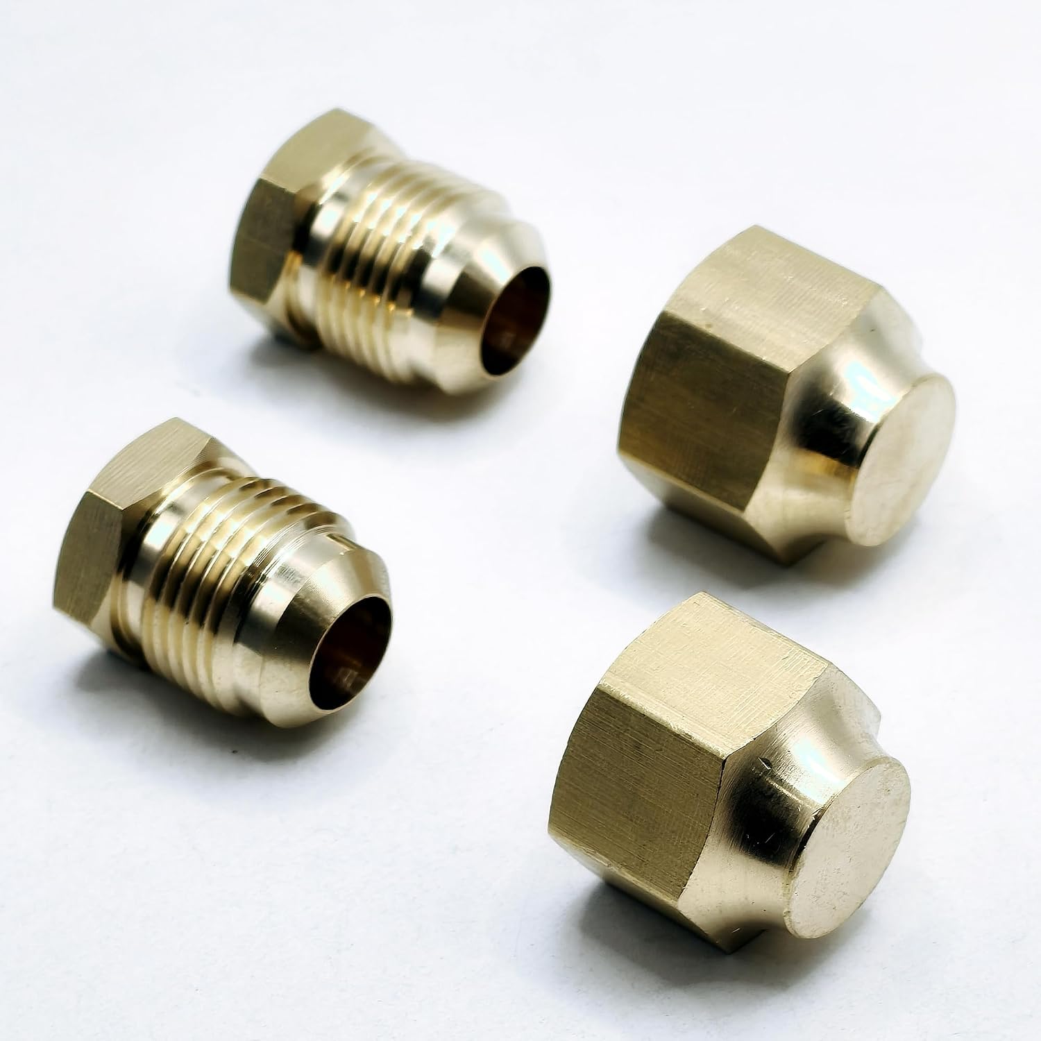 Solid Brass SAE 45 Degree 1/2'' Flare Female Male Cap Plugs for Refrigeration Pipe System and LPG Propane Gas Line shut-off (Pack of 4)
