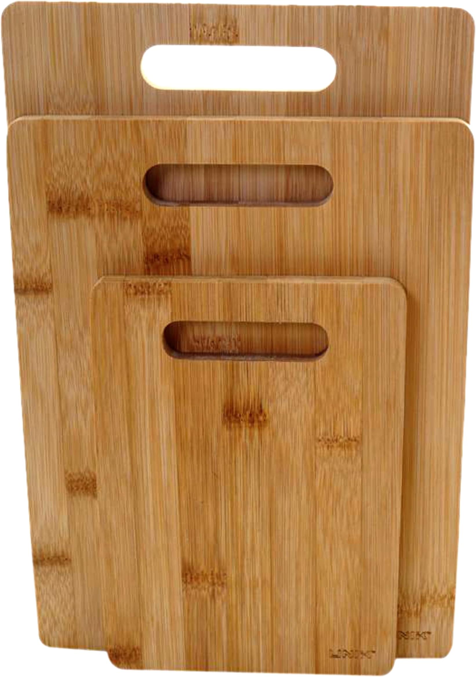 UNIK Strong Wooden Chopping Boards Set of 3 Extra Thick Hard Bamboo Cutting Boards Durable in Large Medium and Small Sizes