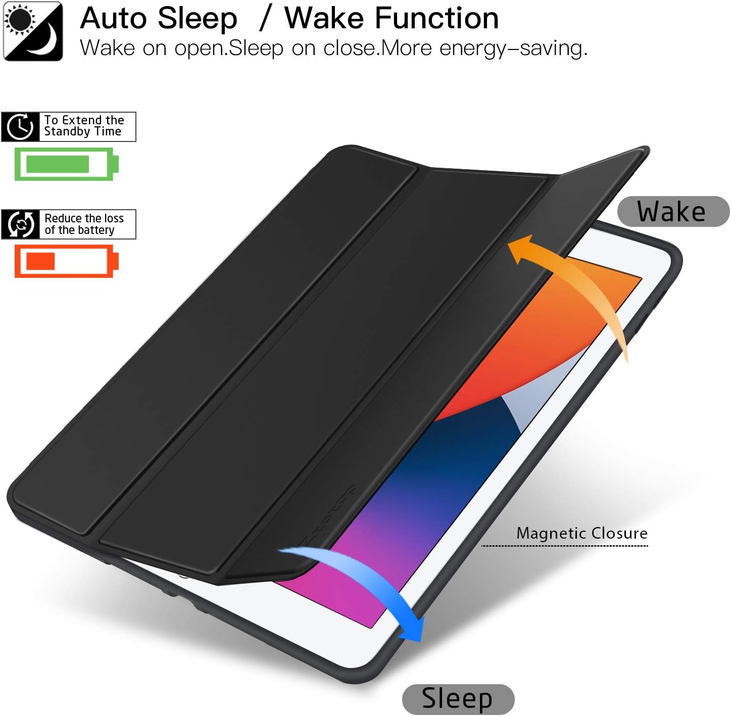 ZtotopCase for New iPad 9th/8th/7th Generation Case with Pencil Holder, Lightweight Slim Protective, Soft TPU Cover with Auto Wake/Sleep, Tri-fold Stand for iPad 10.2 Inch 2021/2020/2019, Black