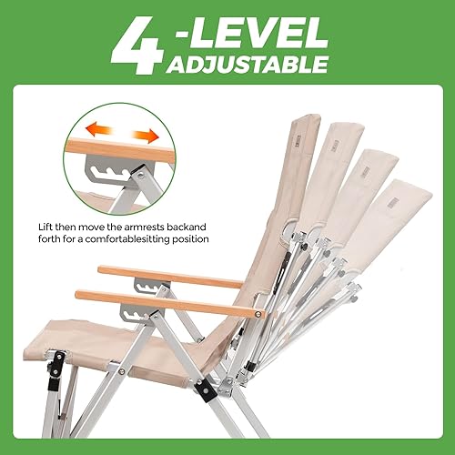 Miniatura 5 de Silla plegable para camping, sillas portátiles para adultos, ajustable, respaldo alto, silla cómoda al aire libre con bolsa de almacenamiento