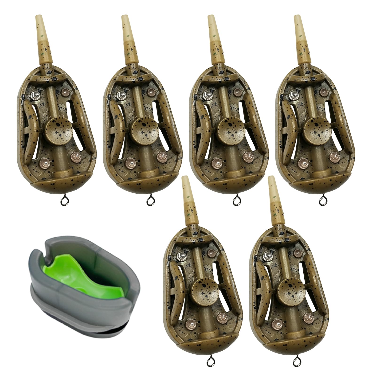 Accessoires Feeder en 6 pièces : kit Method Feeder, Method Feeder Plat avec boîte à appâts, Lest supplémentaire, Panier Feeder pour la pêche avec des appâts de 20 g, 30 g, 40 g et 50 g