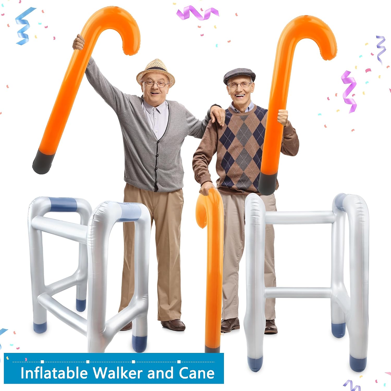 6 Pack Inflatable Walkers and Canes Fun Blow up Walkers and Canes Senior Dress Up Accessories for Halloween Cosplay Costume Props Retirement Party Decoration Grank Gifts