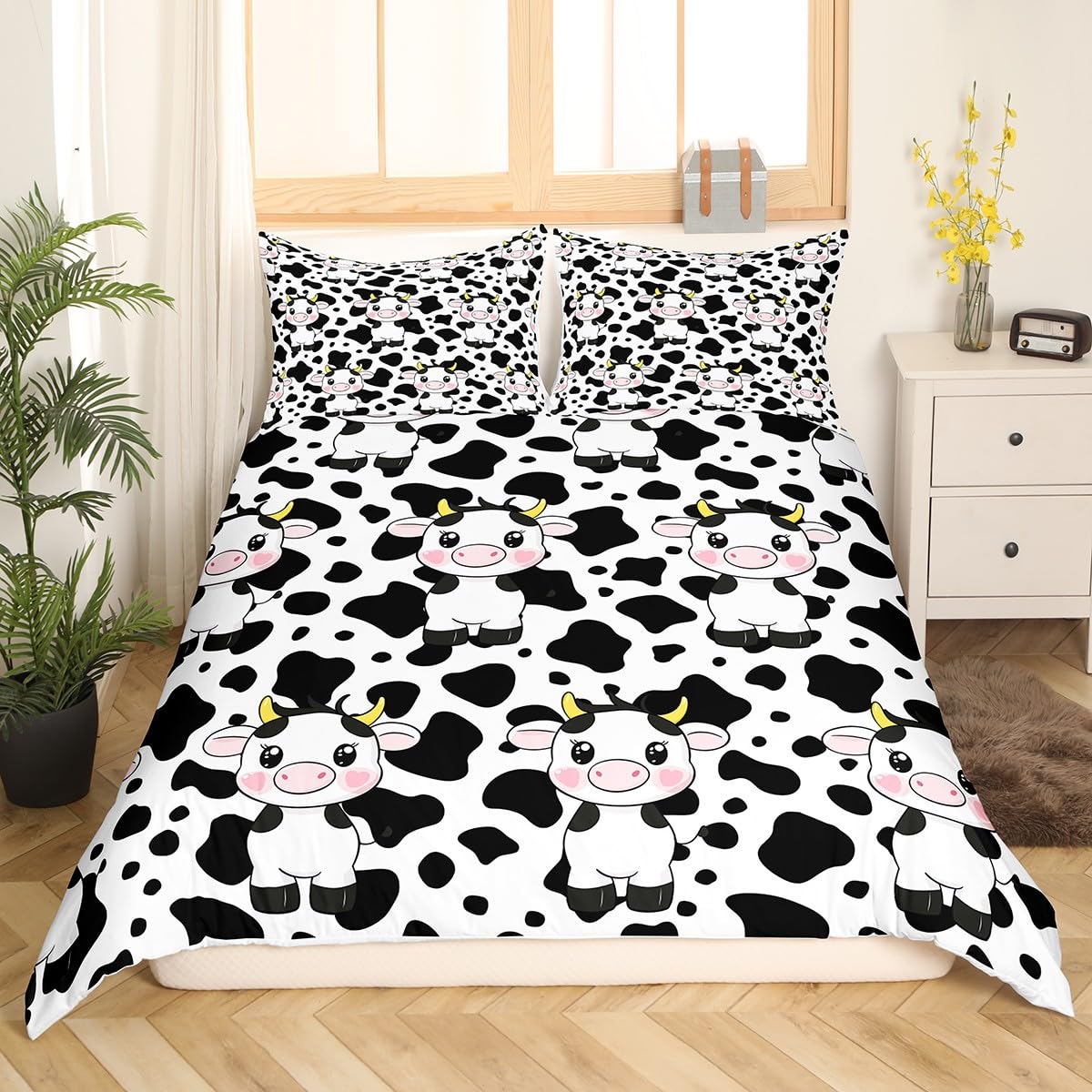 Juego De Ropa De Cama A Rayas De Vaca En Blanco Y Negro, Animal