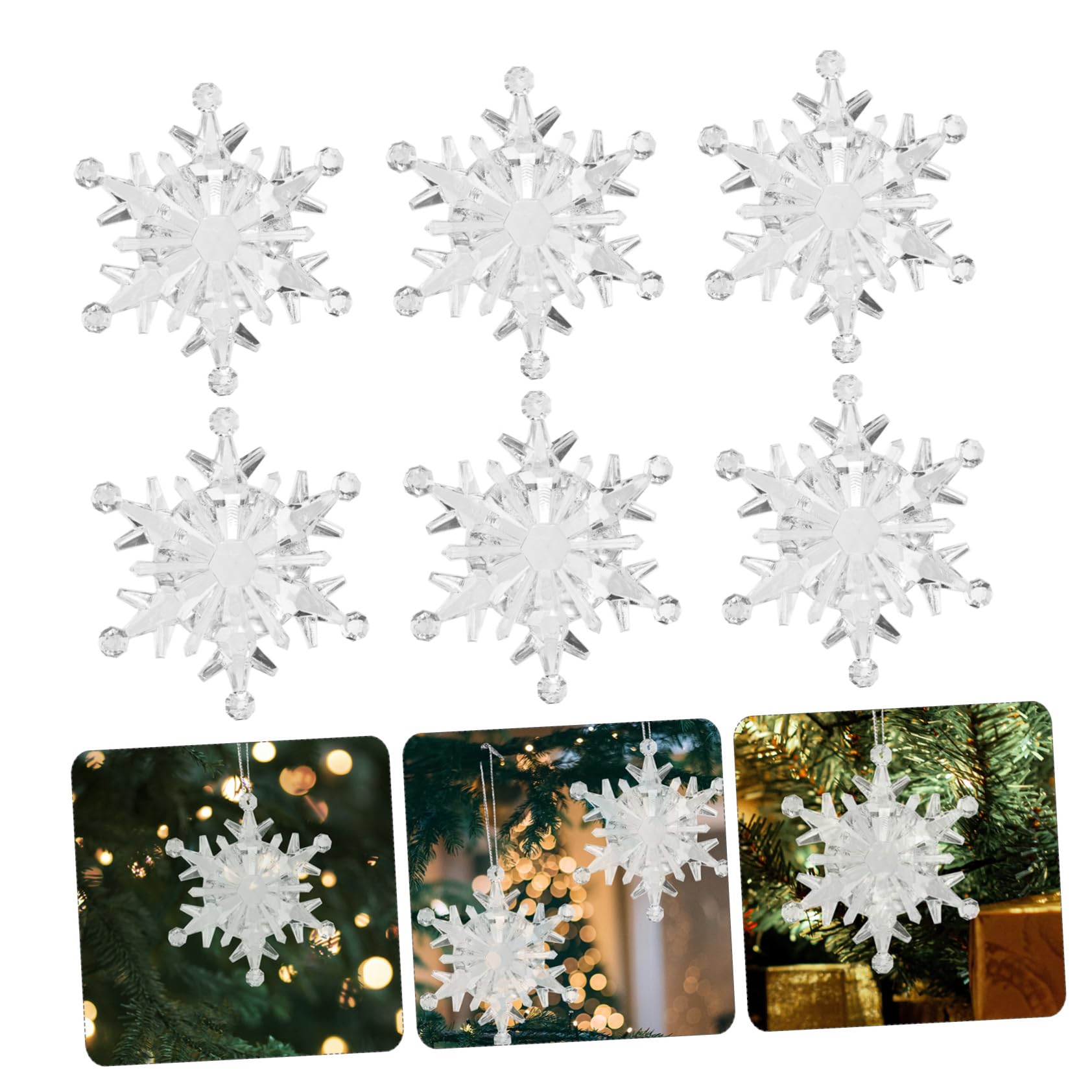 Alipis 50 Stück Acryl Schneeflocken Anhänger Hängende Weihnachtsdekorationen für Weihnachtsbaum und Fenster Weihnachtsfeier Winter Festliche Deko in Silber