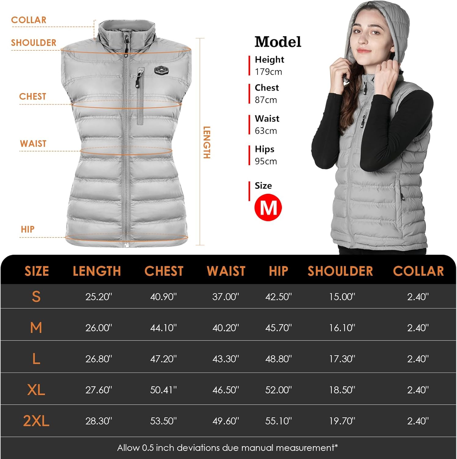 Heated Vest for Women with Detachable Heated Hood, Smart Electric Vest Rechargeable 4 in 1 Smart Controller Black - Image 6