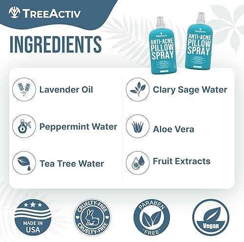 Miniatura 5 de TreeActiv - Espray de almohada antiacné, limpia sábanas, tela, ropa de cama, ropa, alfombras y muebles, aroma lavanda, árbol de té 4 fl oz (original)