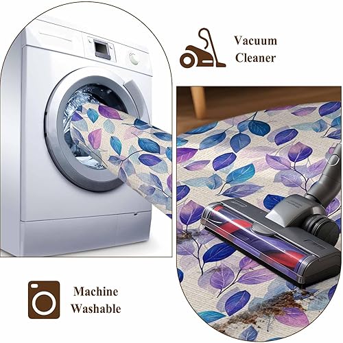 Miniatura 7 de Round Rugs 4 Feet, Blue Purple Leaves Non-Slip Area Rugs for Living Room Bedroom Entryway, Botanical Abstract Color Retro Plants Washable Carpet