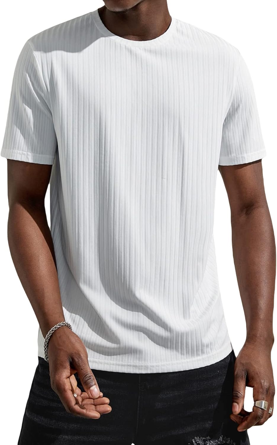 Verdusa Men's Short Sleeve Basic T Shirt Casual Round Neck Ribbed Tee