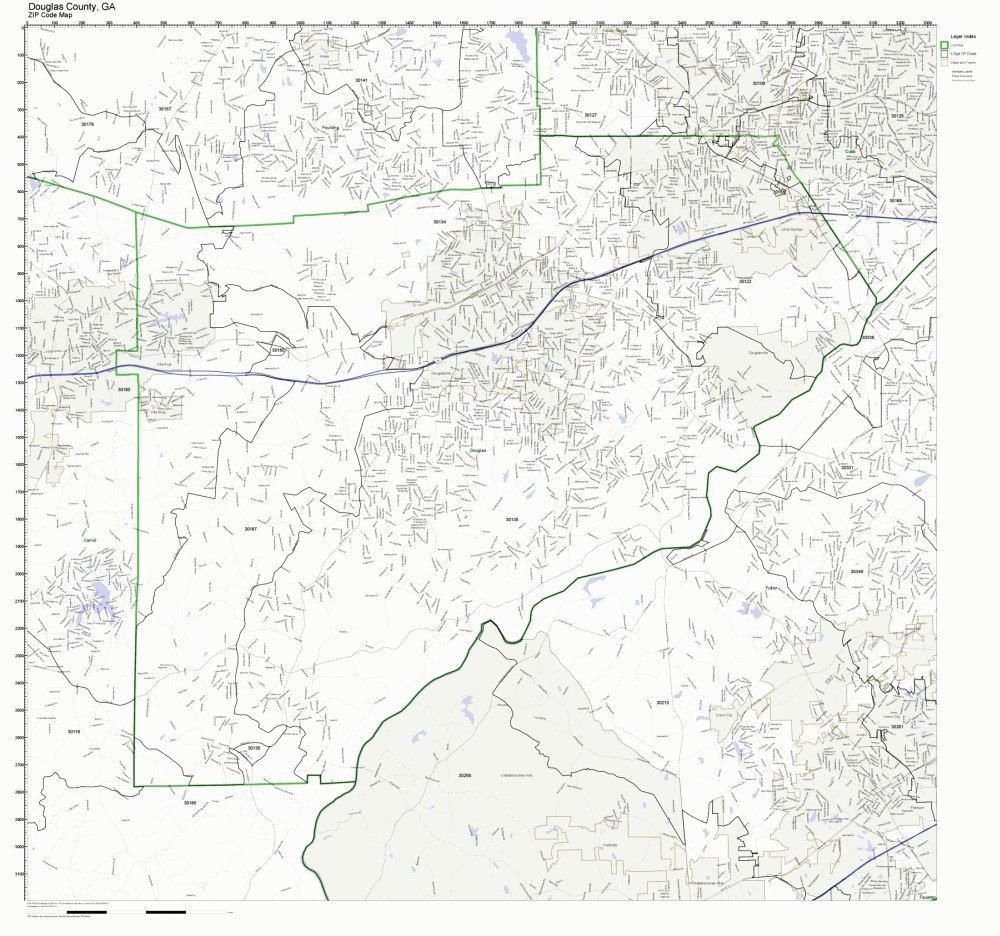 Douglas County, GA ZIP Code Map Not Laminated